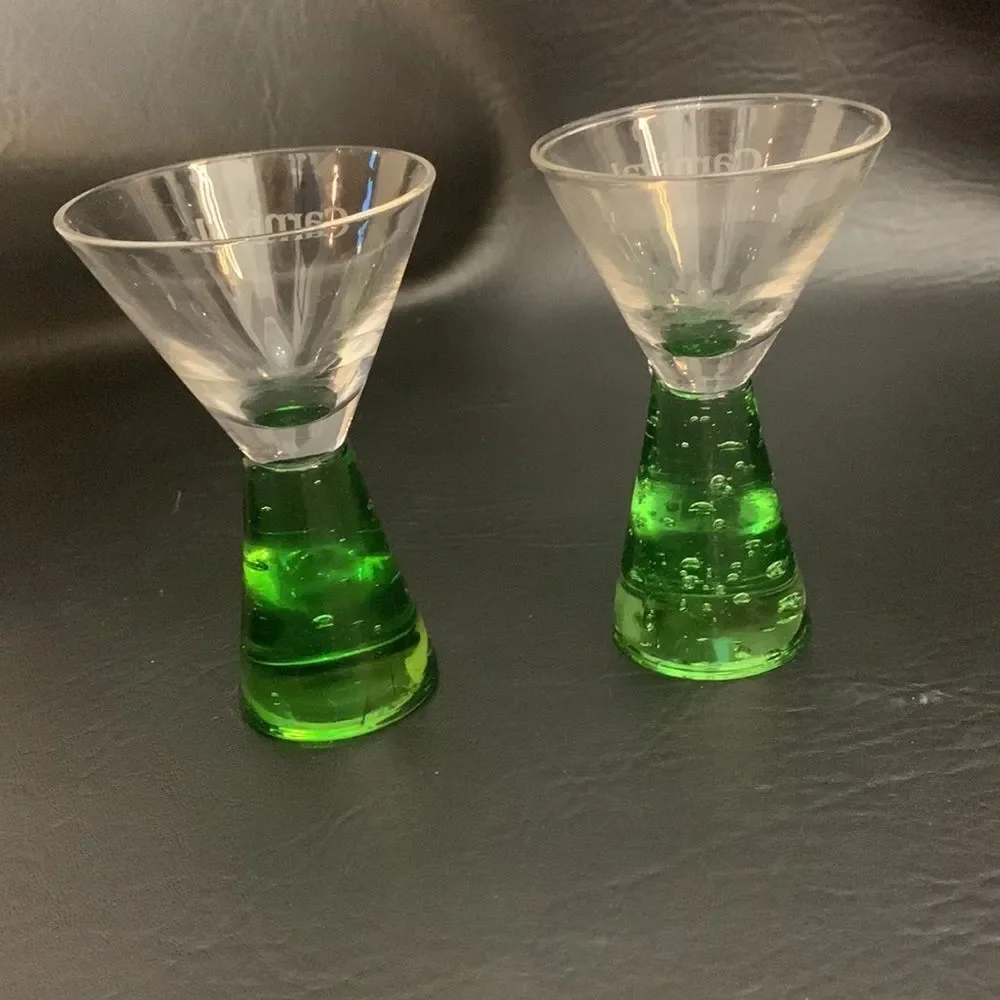 Carnival Green Hand Blown 2 Ounces Each Shot Glasses Bar Accessories Cruising